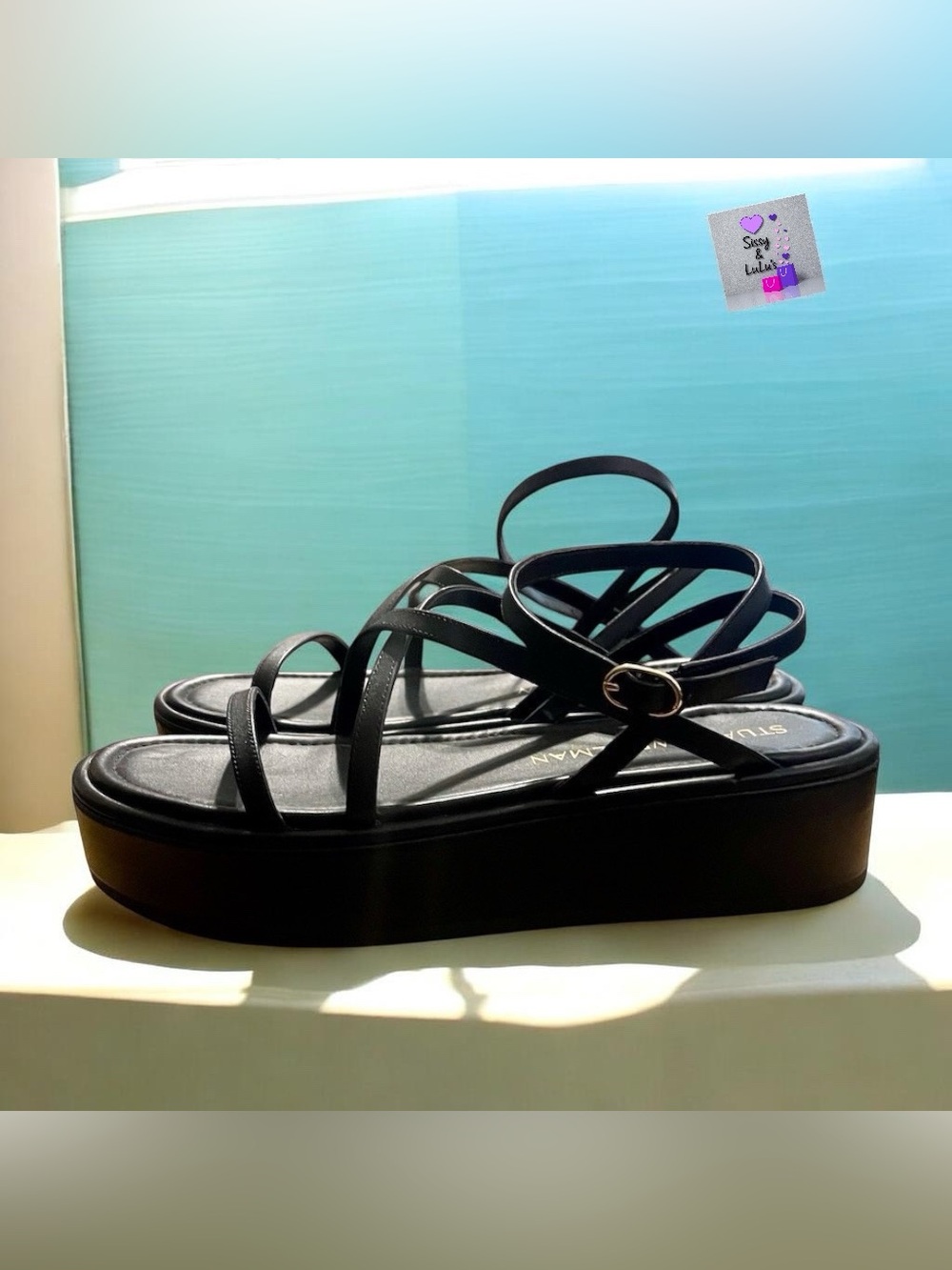 Stuart Weitzman Summerlift Sandals Womens 12 Black Platform Flatform